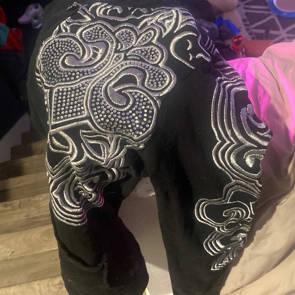 Bling abstract black zip up jacket embroidered